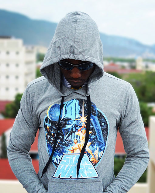 Chris Smith a.k.a. CLS, wearing a Star Wars hoodie from JCPenney during their May The 4th Be With You Campaign.
