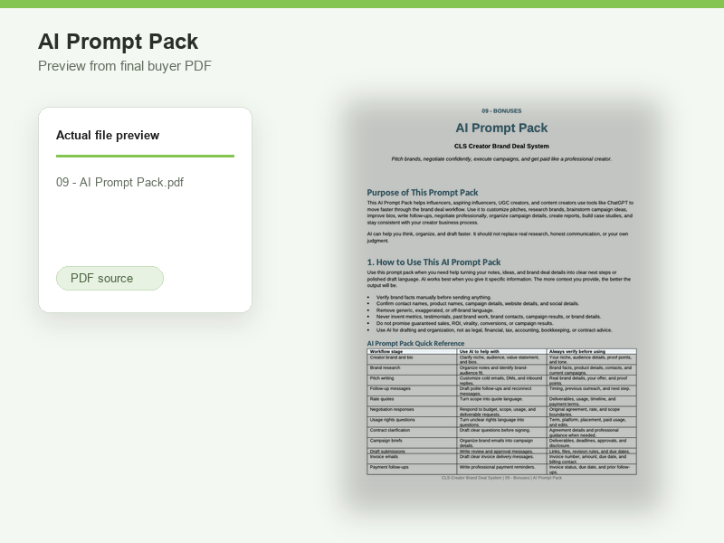 Preview of the AI Prompt Pack PDF.