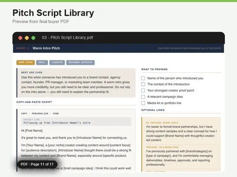 Preview of the Pitch Script Library PDF.