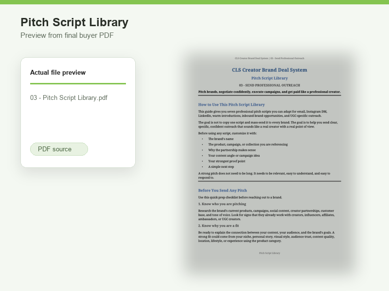 Preview of the Pitch Script Library PDF.