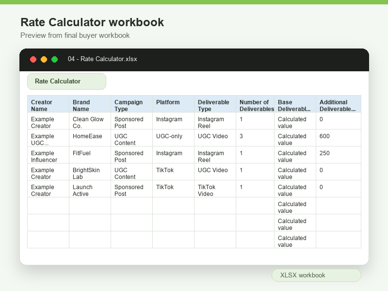 Preview of the Rate Calculator workbook.